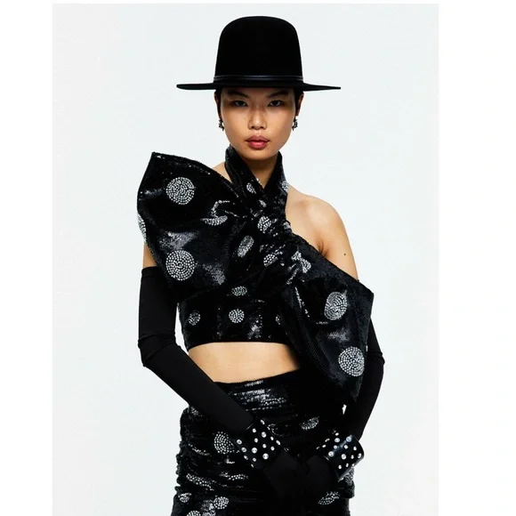 H&M Tops Hm Studio Collection Black Top With Bow Detail Size L